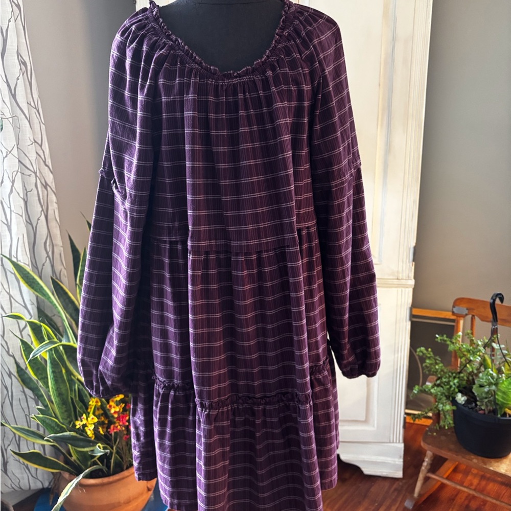 Purple Plaid Long Sleeve Dress